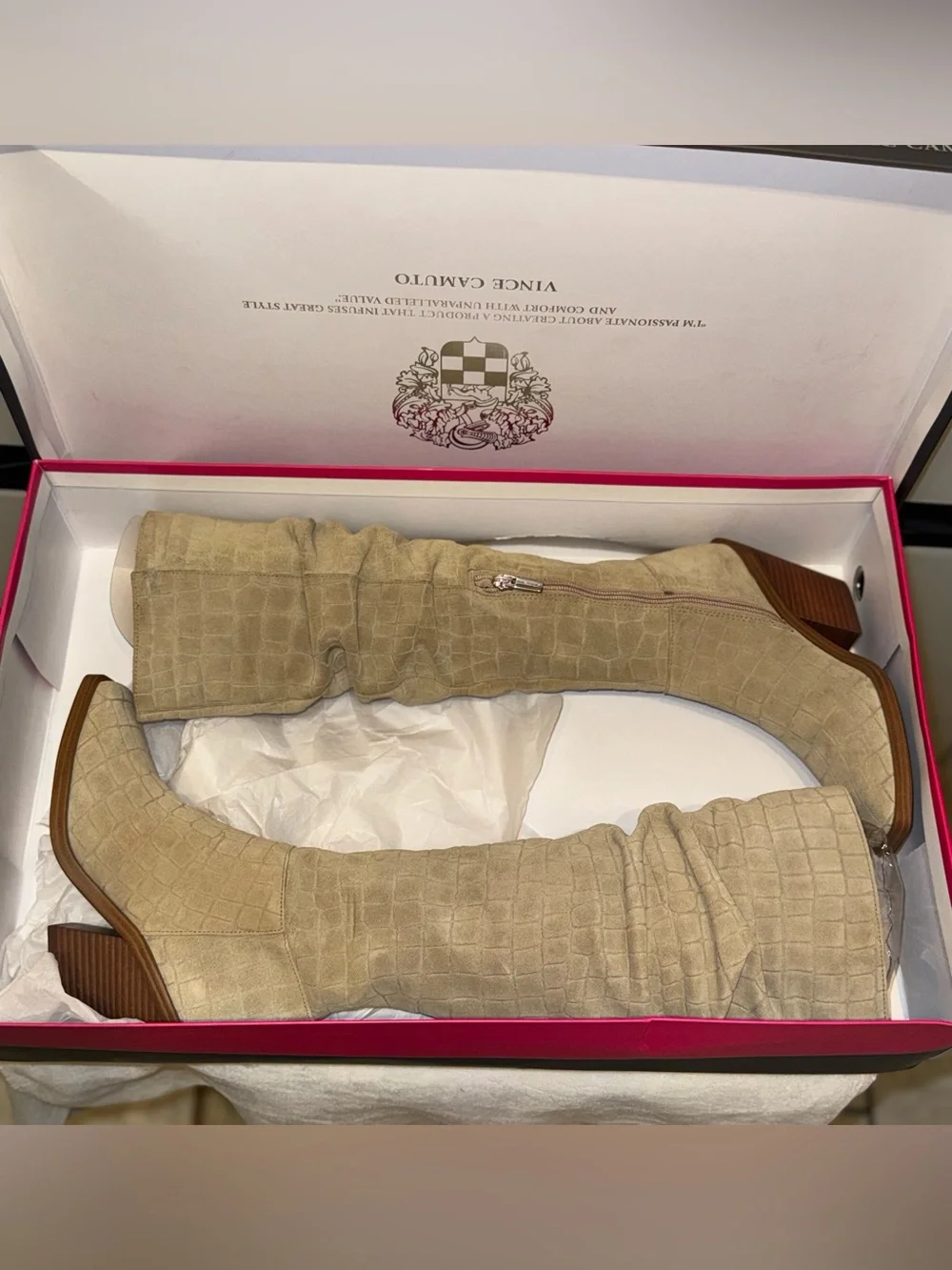 Vince Camuto Beige Croc-Embossed Over-the-Knee Boots